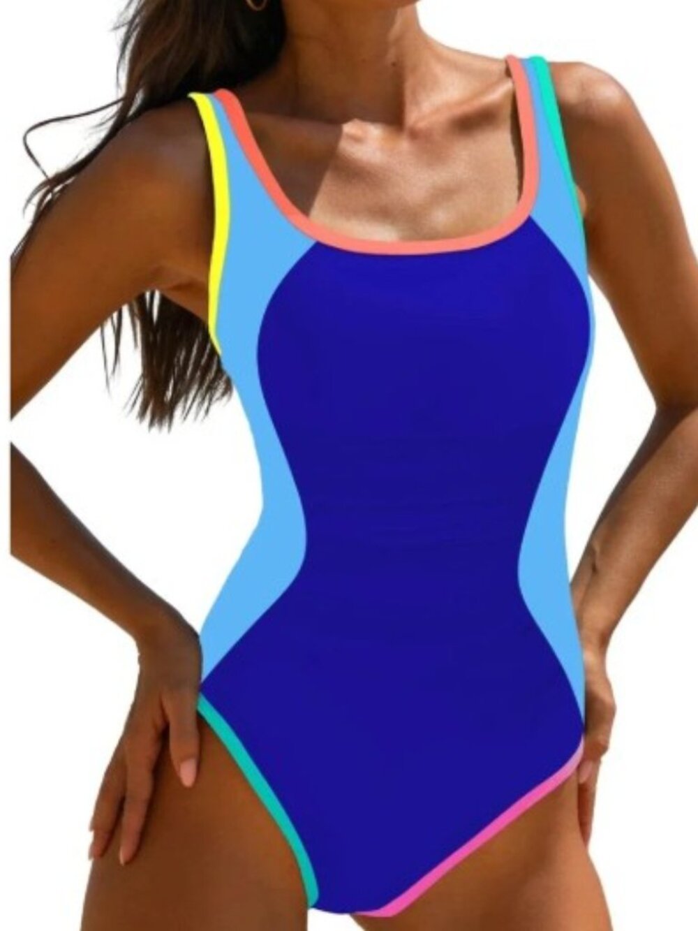Popvil Brand Women's XL NWT Neon Blue Sporty Slimming One Piece Swimsuit